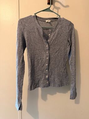 aerie Heather Gray Ribbed Button Cardigan
